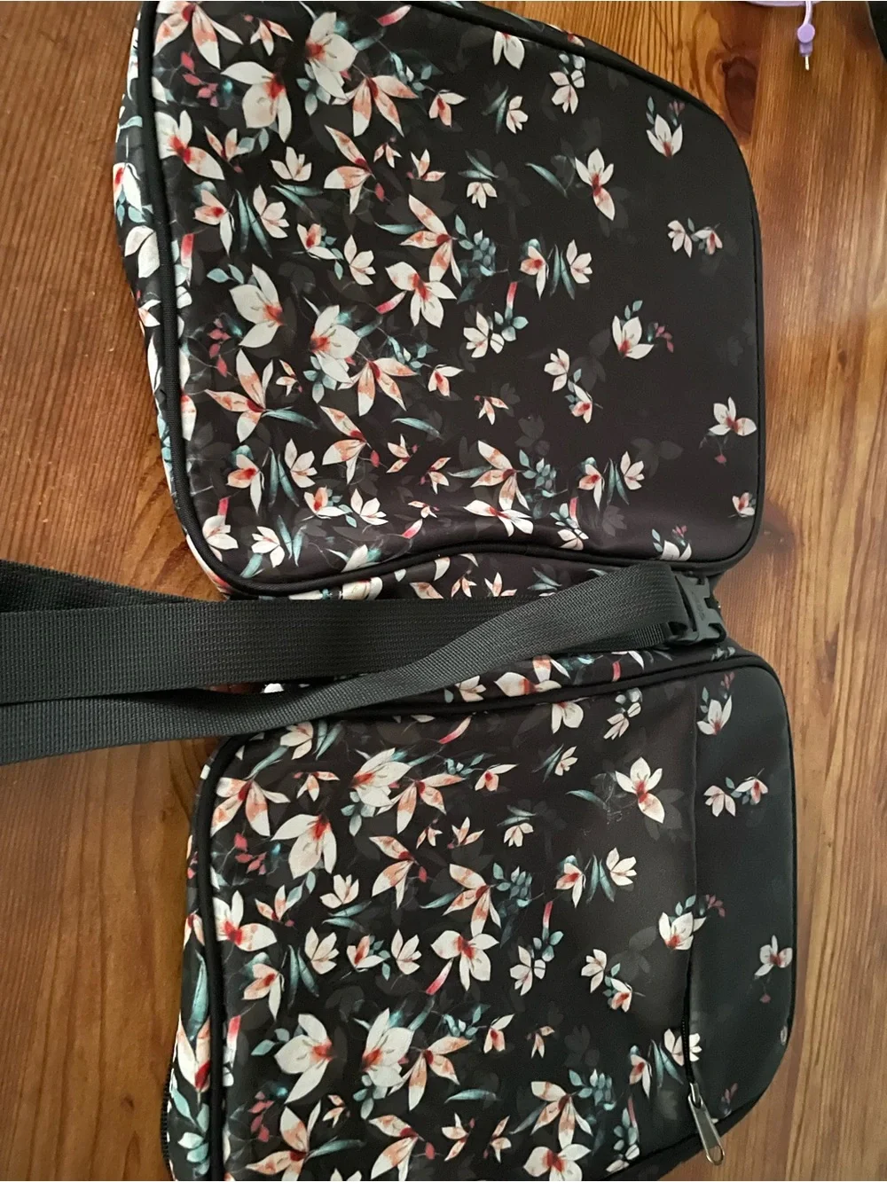 Floral Black Pencil Case Organizer with Strap
